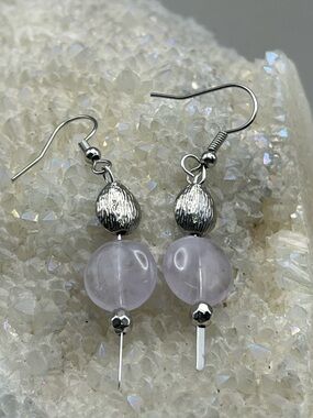Silver Tone Lavender Gemstone Bead Dangle Earrings - Boho Minimalist Chic